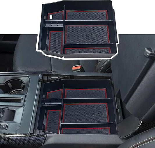 Center Console Organizer Compatible with 2021 2022 2023 2024 Ford F150 Interior Accessories, Armrest Box Insert Storage Tray (Full Console w/Bucket Seats ONLY)-Red Trim