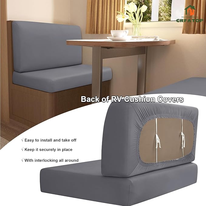 CRFATOP Sets of 2 Waterproof RV Dinette Cushion Slipcover Stretch Camper Cushion Covers Solid 2 Seat Sofa Chair Cover Furniture Protector for RV Car Bench 2 Backrest Covers & 2 Bench Covers,Dark Grey