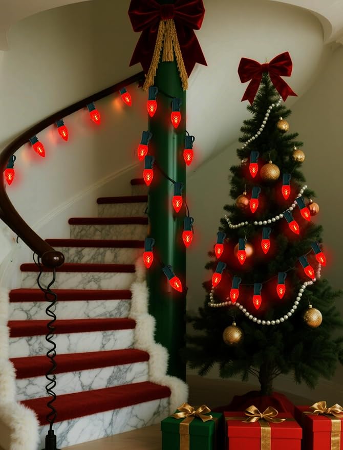 25 Pack C7 LED Replacement Light Bulbs, Shatterproof Christmas C7 LED Red Lights Bulbs for Outdoor String Lights Patio Party Window Candles Chandelier Decor, E12/C7 Candelabra Base, 2700K Warm White