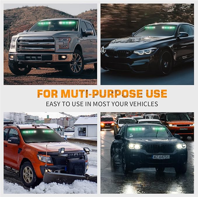 XRIDONSEN Green White Emergency Visor Lights Interior Windshield Strobe Lights Bar Warning Flashing Safety for Firefighter Vehicles Trucks w/Take Down, Deck Split Mount (34 inch, 40 LED)