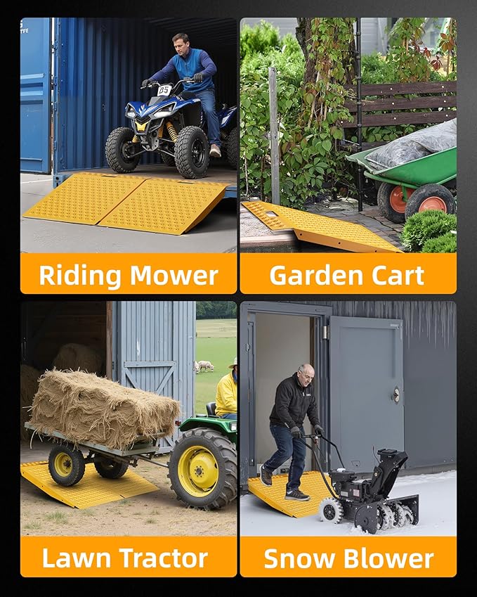 VNN 29" x 24" Shed Ramp for Riding Mower - 750 LB Capacity Shed Ramps, Anti-Slip Punch Plate Ramp for ATV, Motorcycles, Garages & Barns (1PC,Yellow)