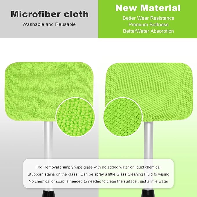 XINDELL Windshield Cleaning Tool for Car – 22inch Extendable Handle Window Cleaner with Reusable Microfiber Pads, Streak-Free Interior & Exterior Auto Glass Cleaner (Green)
