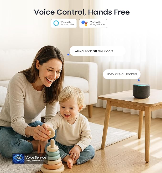 Veise VE017G-H Wi-Fi Smart Fingerprint Front Door Lock Set, Remote App Control, Keyless Entry Deadbolt with Handle, Backlit Keypad, IP55 Weatherproof, Auto Lock, Easy to Install, Matte Black