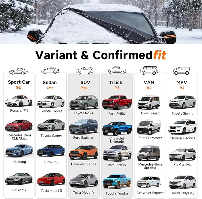 [2025 Upgraded] Windshield Cover for Ice and Snow [700D Waterproof Fabric]-Against Snow, Ice, Frost and Water, Heavy Duty Car Snow Cover, Suitable for Cars, SUVs, and Trucks - Large