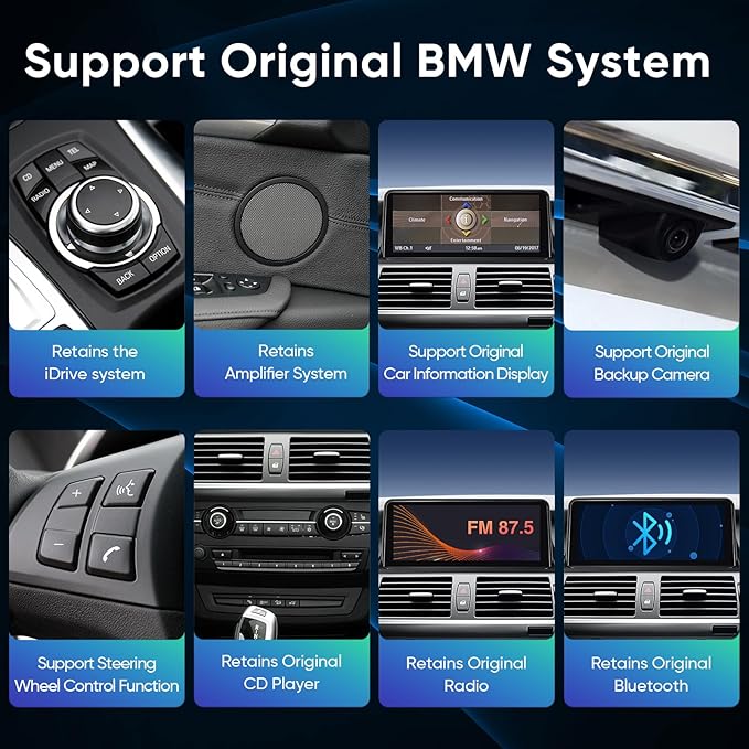 12.3 inch Touch Screen for BMW X5 X6 CIC E70 E71 (2011-2013) Wireless CarPlay Android Auto Upgrade Factory Car Radio Retain Original Amplifier Stereo Sound System (L10.25-X5-CCC)