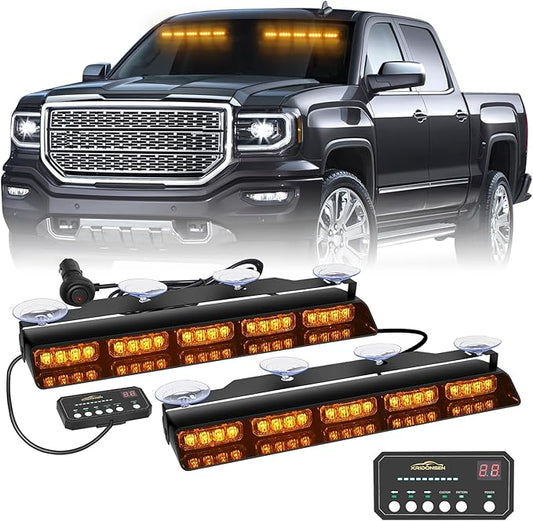 XRIDONSEN 2x 17 inch Emergency Dash Amber Strobe Lights for Trucks Interior Front/Rear Windshield Lights 40 LED Safety Flashing Warning Hazard w/Display Controller for Construction Vehicles SUV Car