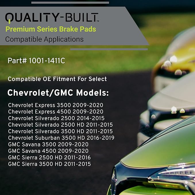 QUALITY-BUILT Premium Ceramic Front Brake Pads 1001-1411C Compatible with 2009-2020 Chevrolet/GMC (Express 3500,Express 4500,Savana 3500,Savana 4500,Sierra 2500 HD,Sierra 3500 HD,Silverado 2500,Silve)