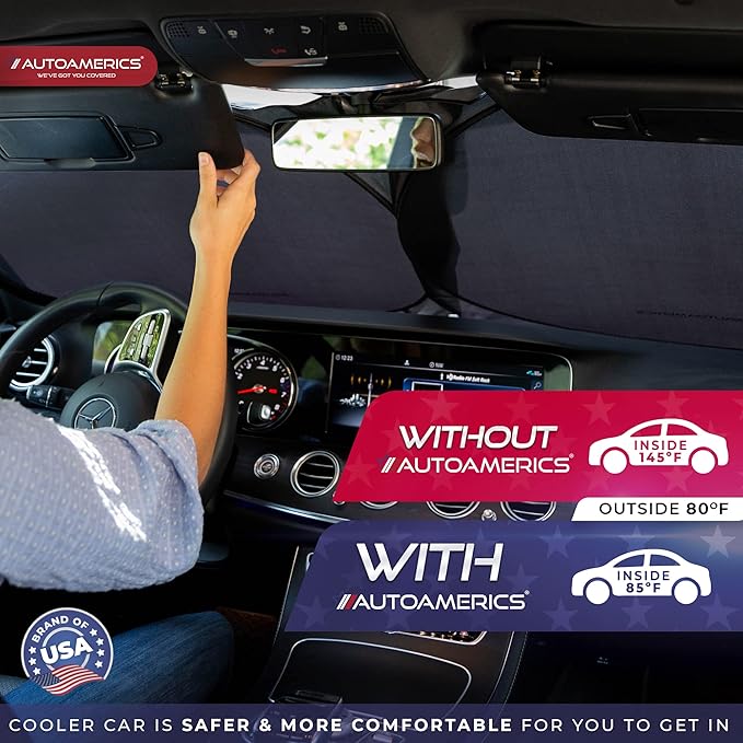 Autoamerics 1-Piece Windshield Sun Shade Standard Silver Foldable Car Front Window Sunshade for Most Cars SUV Truck - Heat Blocker Visor Protector Blocks Max UV Rays and Keeps Your Vehicle Cool Medium