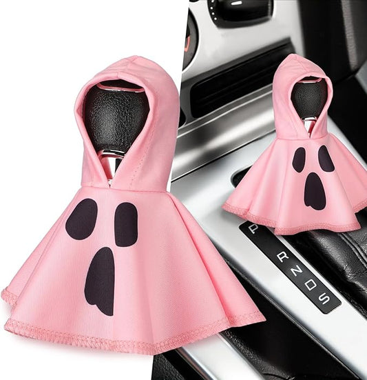 Christmas Car Gear Shift Hoodie Decoration Halloween Funny Gear Shift Cover Mini Universal Knob Hoodie Cover for Automotive Car Interior Accessories Gadgets Gift(Pink,Ghost)