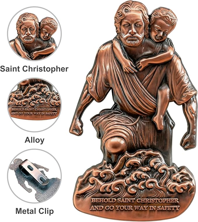 St Christopher Medal for Car, Metal Saint Christopher Visor Clip, Talisman for Safety, Automotive Visor Accessories, Gift for Drivers, Families, Friends