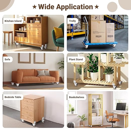 2 Inch Side Mount Casters Set of 4 - No Noise Rubber L-Shaped Caster Wheels, Total Capacity 600 LBS, Non Marking Plate Swivel Wheels for Furniture, Planter, Crib, Cabinet, DIY Project