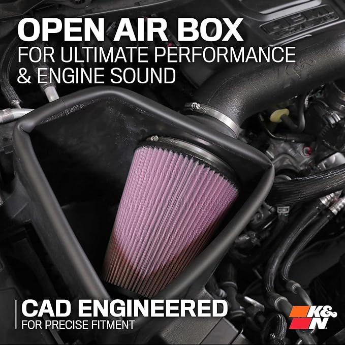 K&N Cold Air Intake System: High-Flow Air Filter, Increase Performance & Towing: Compatible with 2019-2024 RAM 1500, 63-1578