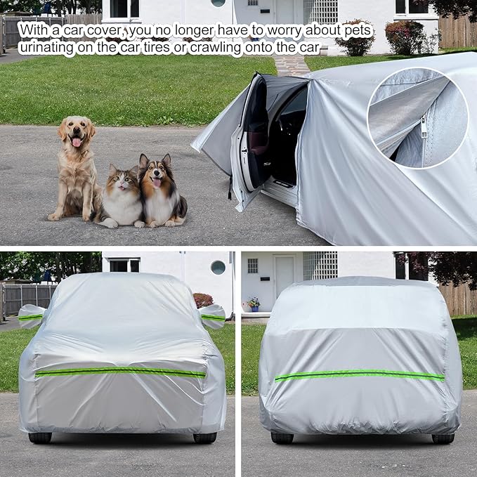 TUCAREST 6-Layers Premium Full Car Cover Hard Shell Zipper Design Waterproof All Weather Weatherproof UV Sun Protection Snow Dust Storm Resistant Outdoor with Straps (Fit for SUV/MPV UP to 180")