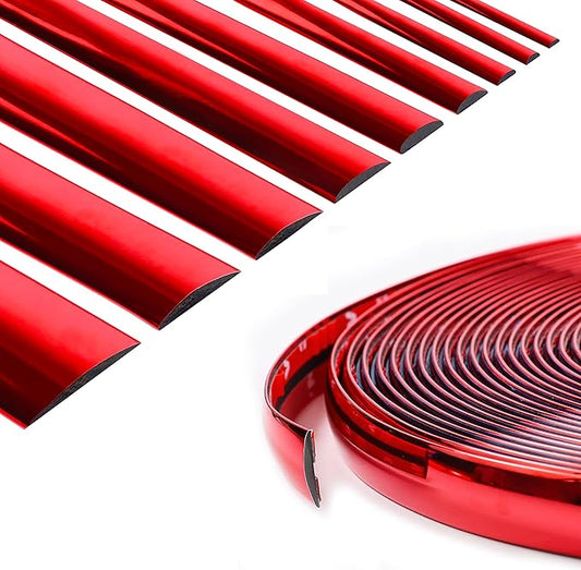 16Ft Chrome Red Car Motor Bike Self-Adhesive Exterior and Interior Molding Trim Universal Dashboard Bumper Window Door Body Side Decorative Strip Scratch-Proof (Width: 1 inch (25mm))