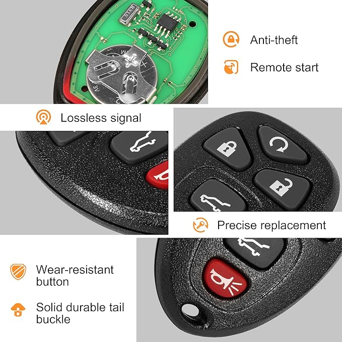 Key Fob, Keyless Entry Remote Start Control Replacement Fits for GMC Acadia 2007-2016 Yukon XL/Chevy Suburban Tahoe Traverse/Cadillac Escalade SRX/Buick Enclave FCC ID: OUC60270, OUC60221, 15913415
