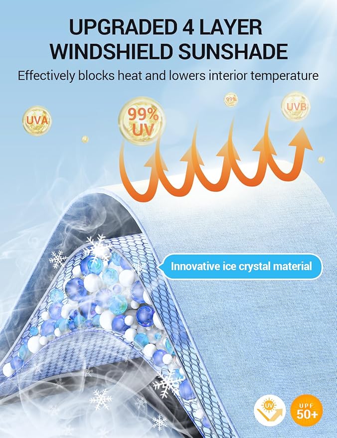 Proadsy Windshield Sun Shade Umbrella for Honda Civic 2022-2025 2026 Foldable Car Umbrella Sunshade with Soft TPU Handle Spring Structure Crystal Cooling Material Protect Car from Rays & Heat