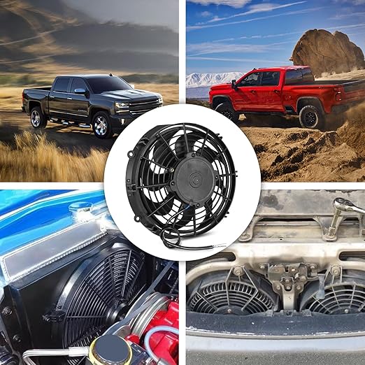 Universal 10 Inch Black Slim Radiator Cooling Fan 12V 80W Push Pull with Mount Kit – Fits Radiators for Vehicles, Cars, Trucks