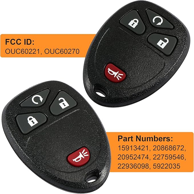 VOFONO Key Fob Replacement Suitable for Chevy Silverado Tahoe Suburban Avalanche Equinox Express Traverse GMC Acadia Yukon Sierra Savana 2007-2016 Keyless Entry Remote Control OUC60270 OUC60221