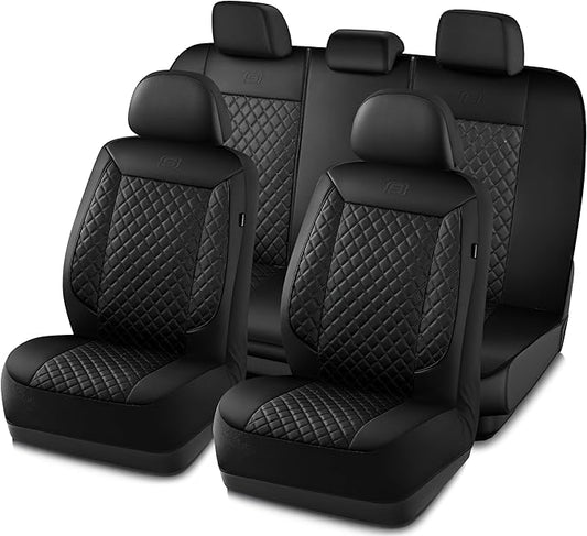 Skechers Car Seat Covers,Piping Luxury Faux Seat Covers,Waterproof Anti Slip Car Seat Protector Full Set,Car Accessories Airbag Universal Fit for Most Cars,Vans,Trucks,SUV,Black