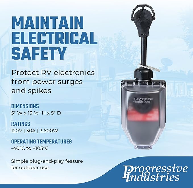 Progressive Industries SSP-30XL Portable RV Smart Surge Protector, Black, 30 Amp