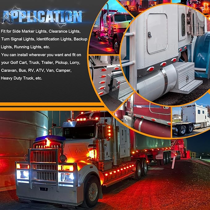 PSEQT 6.5'' Strobe Flash+High/Low Lights Red 3 Function Trailer LED Side Clearance Tail Marker Oval Lights 16LED Brake Stop Turn Running Lamp Waterproof for Truck Pickup Caravan RV Bus, 5Pcs