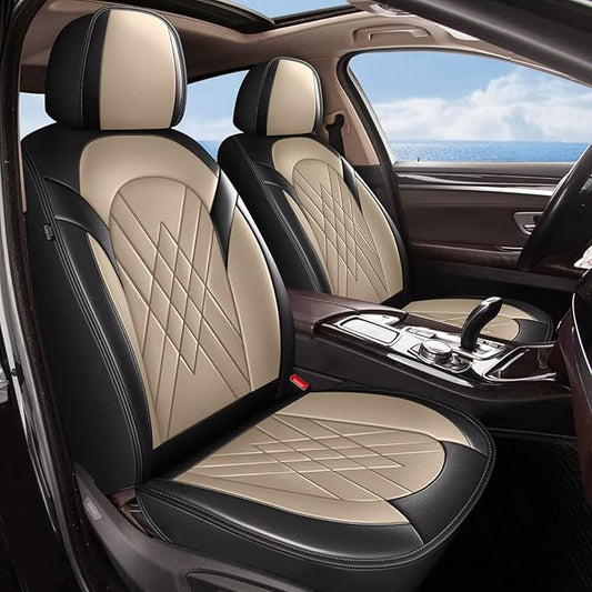 YORKNEIC Seat Covers for Jeep Liberty 2002-2012: 5 Seats Waterproof Leather Car Seat Covers - Full Set Car Seat Protector Compatible Airbag (2 Row 5 Seat, Black & Beige)