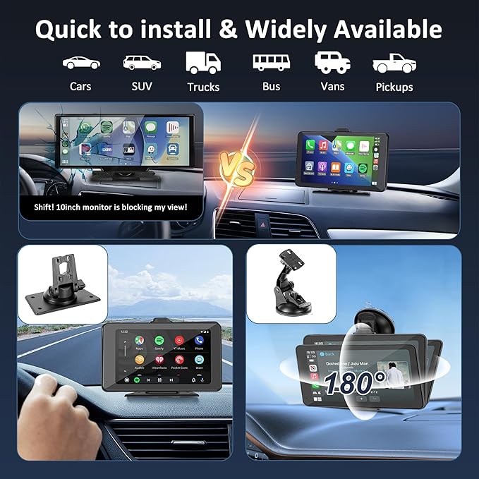 Carplay Screen for Car, 7" HD Portable Car Stereo Touch Screen with Wireless Android Auto, Car Touch Screen Car Play with Mirror Link/AUX/FM/Bluetooth/Auto Connect, Carplay for All Vehicles