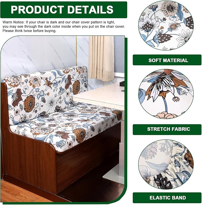 CRFATOP RV Dinette Cushion Covers Printed Elastic Camper Cushion Slipcover Stretchable Loveseat Sofa Chair Cover Furniture Protector for RV Camper Car Bench 1 Backrest Cover & 1 Bench Cover,17