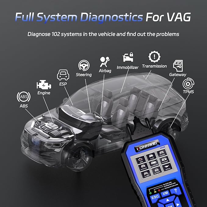 KONNWEI OBD2 Scanner Fit for VW Audi Skoda Seat, Full System OBD2 Scanner Diagnostic Tool w/Battery Registration, Code Reader with Oil/EPB Reset, BMS, Throttle Match for VAG, Full OBD2 Service
