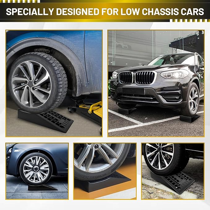 Car Ramps for Jack Support and Lift Vehicle Maintenance, Lightweight Low Profile Car Ramps for Garage, Heavy Duty Tire Ramps for Low Chassis Cars, 17.5''x10''x3.14'' (2PCS)
