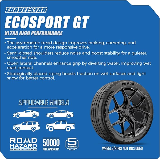 Set of 4 (Four) Travelstar Ecosport GT Ultra High-Performance 245/45R20 All Season Passenger Tire Set 245/45/20 245/45ZR20 XL 103W Dual Tread Design for Sports Cars & Luxury Sedans[TIRE ONLY]