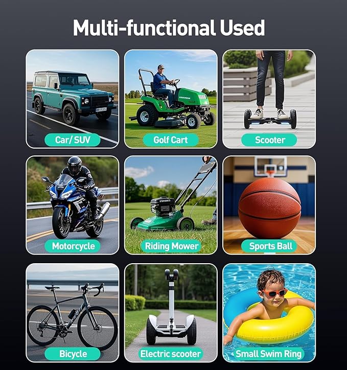 Tire Inflator Portable Air Compressor, Air Pump for Car Tires with LED Light, Cordless Tire Pump with Pressure Gauge,Tire Inflator for Car, Motorcycle, Bike