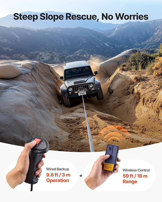 VEVOR Electric Winch, 10000 lbs Load Capacity, 12V DC Truck Winch with Φ21/64 in x 65 ft Steel Rope, Wireless & Wired Remote Control, IP55 Waterproof for Towing SUV Jeep Trailer Boat Off-Road Vehicle