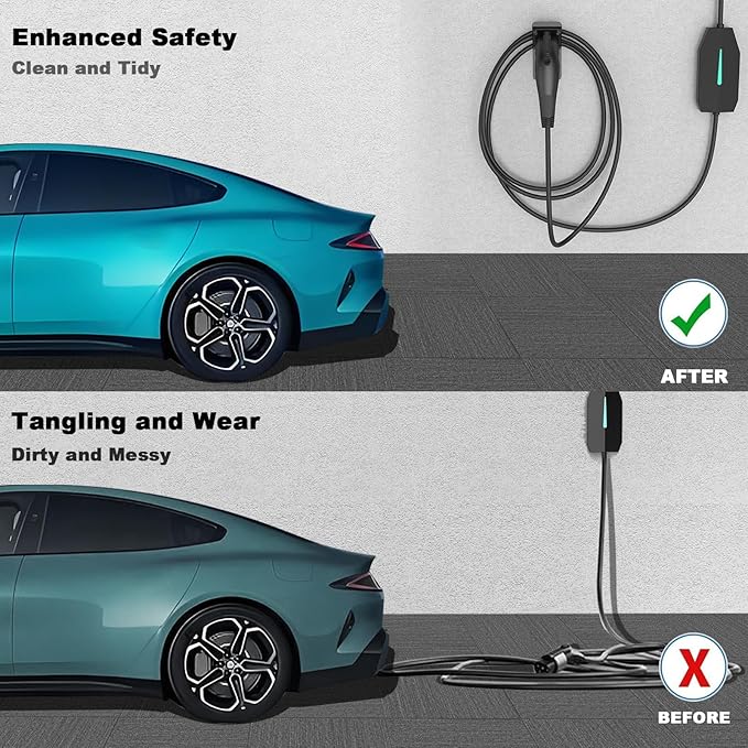 EV Charger Holder for SAE J1772 - Heavy Duty Wall Mount Bracket with Cable Organizer, Universal J1772 Plug Holder for Electric Vehicle Charging Stations, Garage, Parking Lot (Includes Screws)
