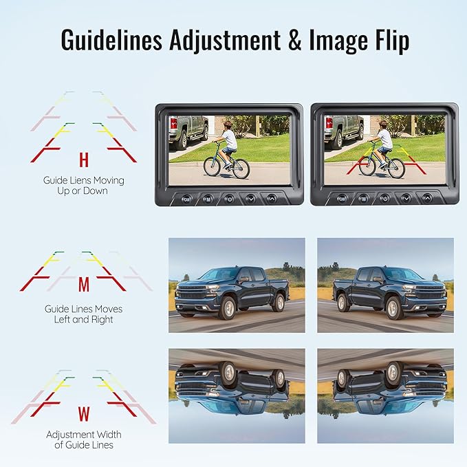 Wireless RV Backup Camera System | 5" 1080P Monitor with IR Night Vision | IP69 Waterproof Rear View Camera for Hitching Trailer, Camper, Fifth Wheel, RV, Customizable Parking Lines, WZ5V02