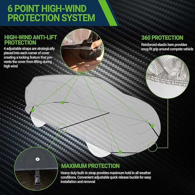 SUV Cover, Carbon Fiber Luxury All Weather Protection SUV Car Covers for Automobiles, Full Exterior Cover with Zipper, Outdoor Car Cover Sun UV Rain Snow Wind Protection, S.U.V S1 175"-187"