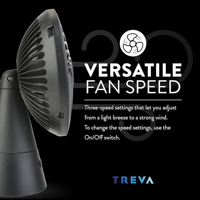 Treva 5 Inch Rechargeable Oscillating Fan with USB Charging Port, 3 Speed Circular Cooling Design, Portable Fan with 60 Degrees of Range for Home or Travel