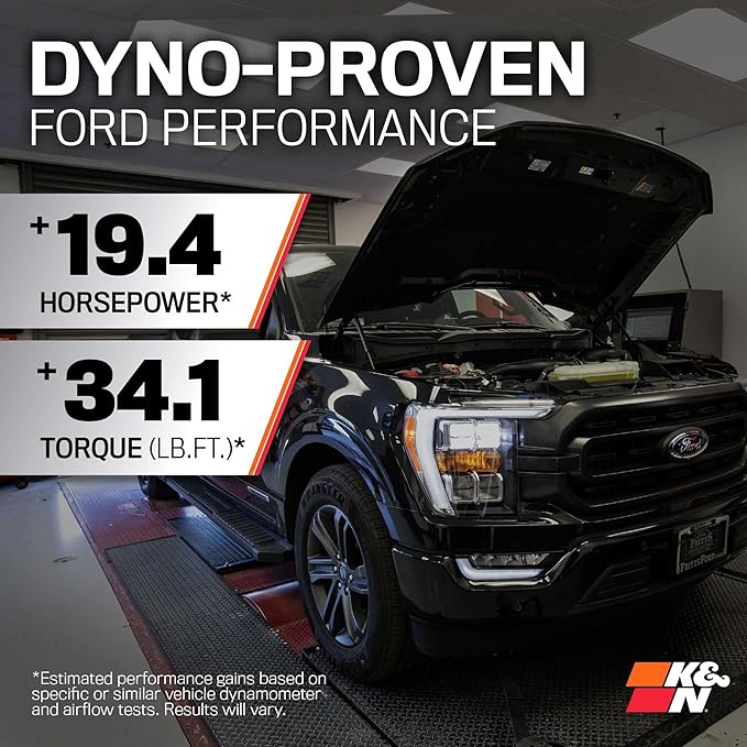 K&N Cold Air Intake System: High-Flow Air Filter, Increase Performance & Towing: Compatible with 2015-2025 FORD: F150, 63-2593