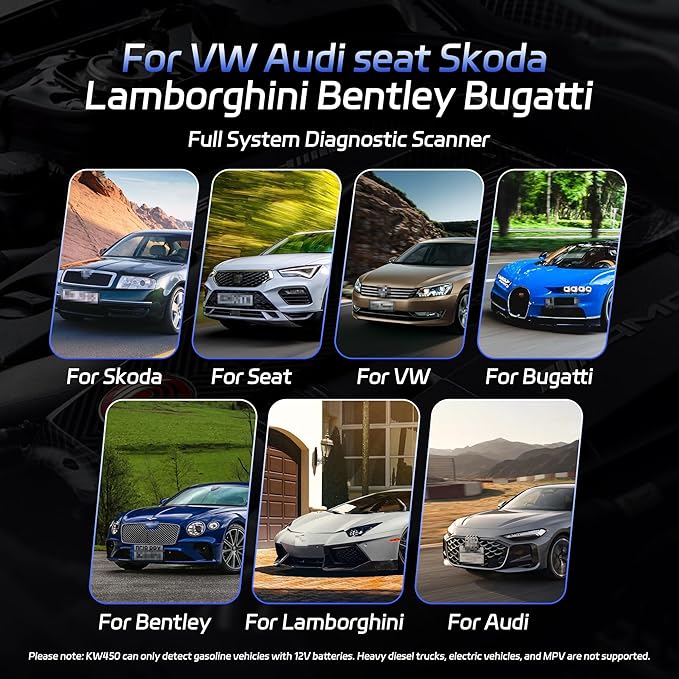 KONNWEI OBD2 Scanner Fit for VW Audi Skoda Seat, Full System OBD2 Scanner Diagnostic Tool w/Battery Registration, Code Reader with Oil/EPB Reset, BMS, Throttle Match for VAG, Full OBD2 Service