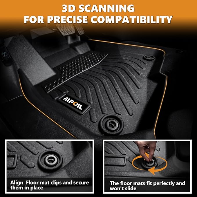 AIPOIL® Floor Mats & Cargo Liner Set for 2015-2024 2025 Ford Mustang (Without Subwoofer in The Trunk & Not for Ford Mustang Mach-E) All Weather Protection Full Set Accessories - Black