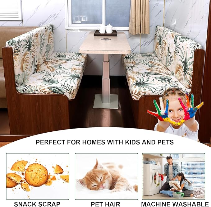 CRFATOP RV Dinette Cushion Covers Printed Elastic Camper Cushion Slipcover Stretchable Loveseat Sofa Chair Cover Furniture Protector for RV Camper Car Bench 1 Backrest Cover & 1 Bench Cover,14