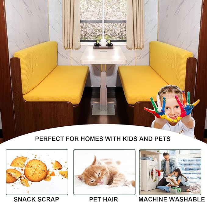 CRFATOP 2 Set RV Dinette Cushion Covers Jacquard Camper Cushion Slipcover Stretch 2 Seat Sofa Chair Cover Furniture Protector for RV Camper Car Bench 2 Backrest Covers & 2 Bench Covers,Yellow