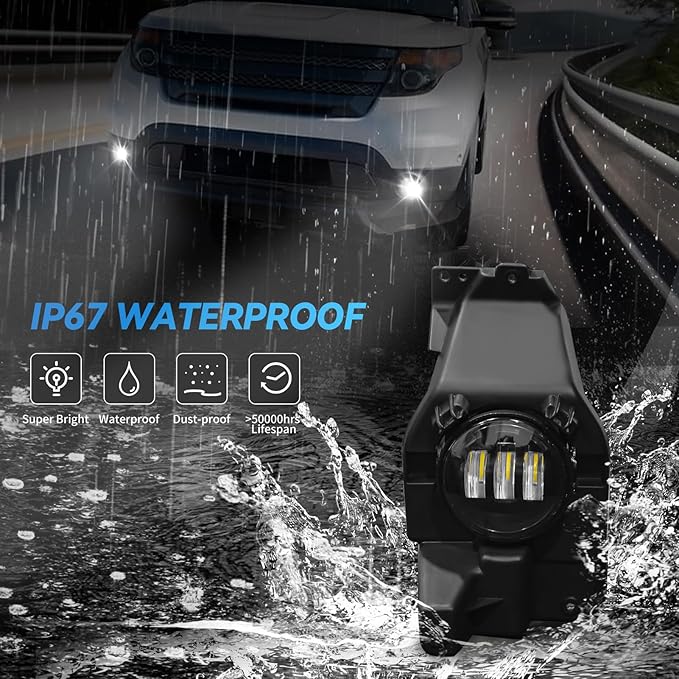 LED Fog Lights Assembly Compatible with 2013 2014 2015 Ford Explorer, Front Driving Fog Lamps Clear Lens Replacement Kit, DOT Certified - 1 Pair