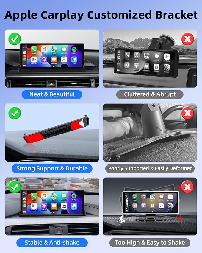 【Unique Bracket】 Carplay Screen for Car 10.26 Apple Car Play Screen Android Auto Screen w GPS Navigation Voice Control Pantalla para Carros con Bluetooth FM AUX Mirror Link