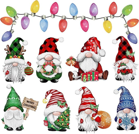 BORAMDO Christmas Reflective Car Magnets Set 30Pcs, Christmas Gnome with Bulb Light and Wire Car Decoration, Refrigerator Garage Door Decorations, Holiday Magnetic Xmas Gnomes Decor