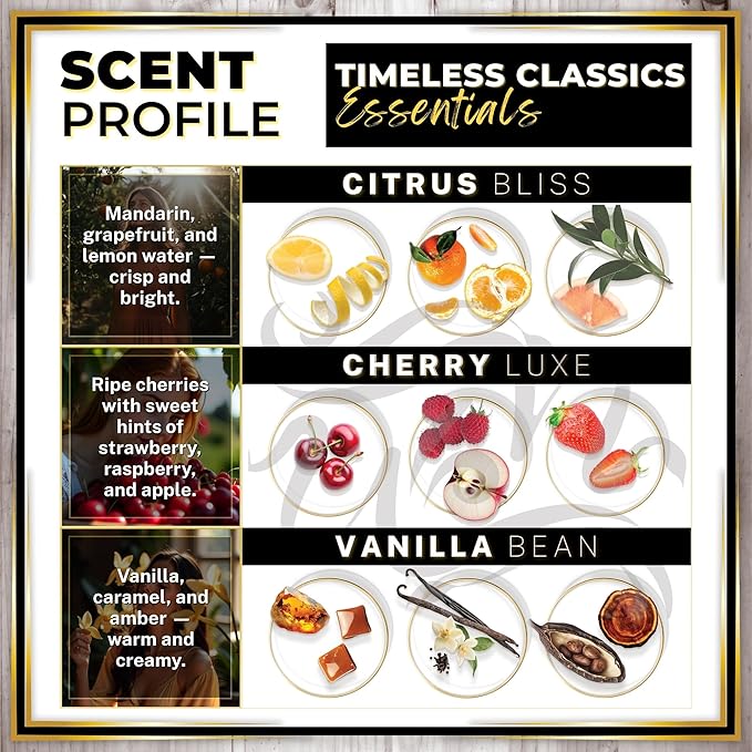 Urban Naturals Car Air Freshener Diffuser 3 Pack - Timeless Classics Essentials Scent, 45+ Days Long Lasting Fragrance, Made in USA, Glass & Wood, Hanging Design + Vent Cip, Easy to Use