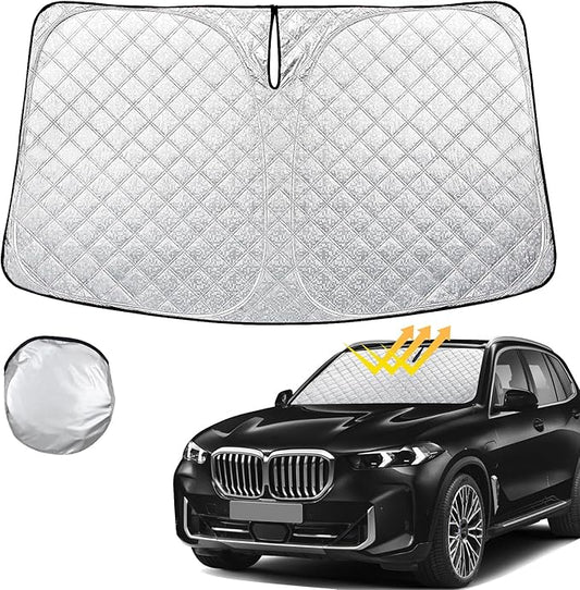 Windshield Sun Shade for 2019-2023 2024 2025 BMW X5 Thicken 4-Layer Foldable Front Window Sunshade Cover Sun Visor Protector Block UV Rays