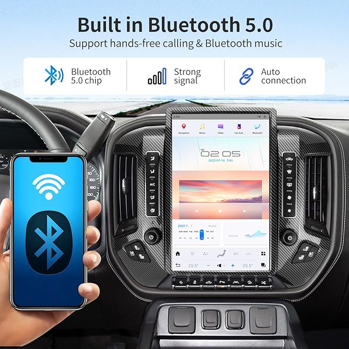 Car Radio for GMC Sierra Chevrolet Silverado 2014-2019 Stereo Radio Replacement Upgraded 8+128G 14.4 Inches 2K Screen Tesla Style Carplay Android Auto GPS Navigation OEM 8 & 4.2 Inch (Carbon Fibre)