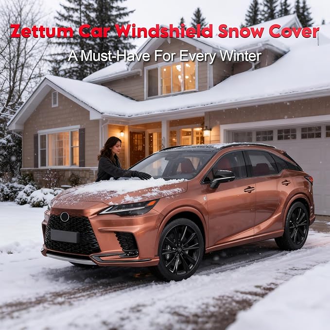 Zettum Car Windshield Cover for Ice and Snow - 600D Windshield Snow Cover with Side Mirror Cover Heavy Duty, Standard Winter Frost Hail Protector for Most Car, Truck, SUV, Van and MPV (70 x 50 Inch)