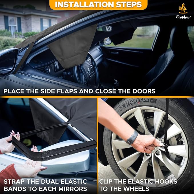 EcoNour Snow Cover for Toyota Corolla | Premium Windshield Cover for Ice and Snow | Heavy-Duty 600D Oxford Fabric with S-Hook Elastic Straps | Waterproof & Sag-Proof